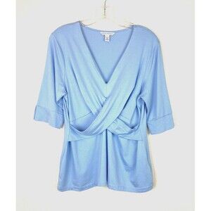 Banana Republic Women's Stretchy Crossover Blouse Size XL Blue Elbow Sleeve